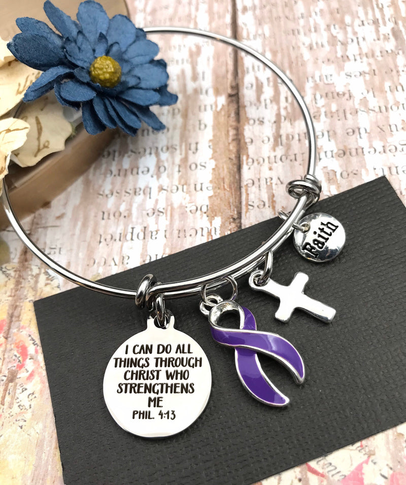Purple Ribbon Charm Bracelet - Phil 4:13 / I Can Do All Things Through Christ Who Strengthens Me - Rock Your Cause Jewelry