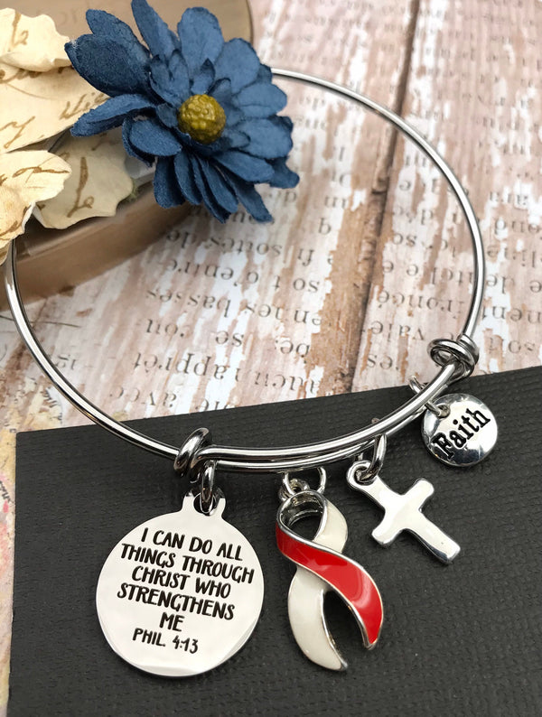 Red & White Ribbon Bracelet - I Can Do All Things through Christ - Rock Your Cause Jewelry