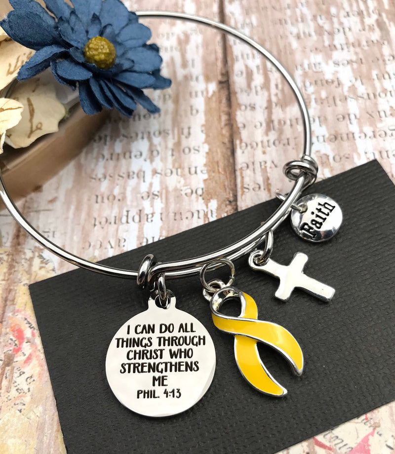 Yellow Ribbon Charm Bracelet - I Can Do All Things Through Christ Phil 4:13 - Rock Your Cause Jewelry