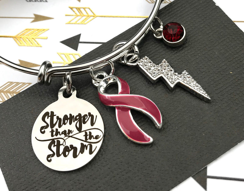 Burgundy Ribbon Charm Bracelet - Stronger than the Storm - Rock Your Cause Jewelry