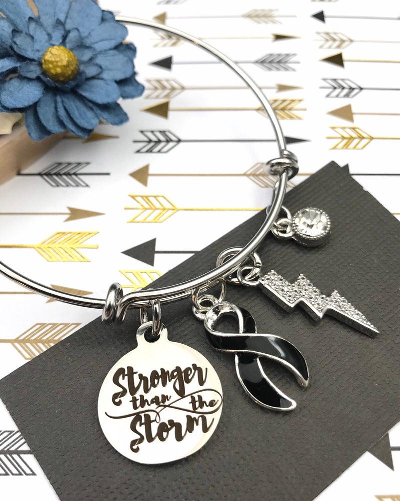 Black Ribbon Charm Bracelet - Stronger than the Storm - Rock Your Cause Jewelry