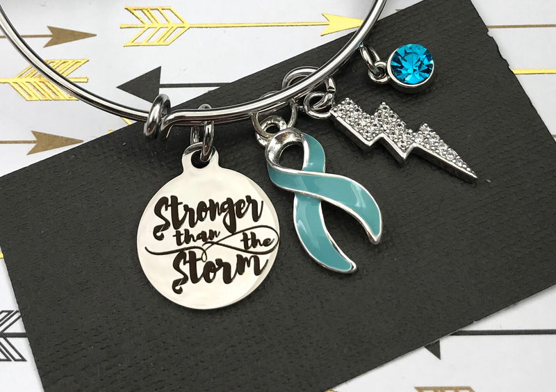 Light Blue Ribbon - Stronger than the Storm Charm Bracelet - Rock Your Cause Jewelry