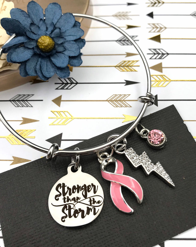Pink Ribbon Charm Bracelet - Stronger than the Storm - Rock Your Cause Jewelry