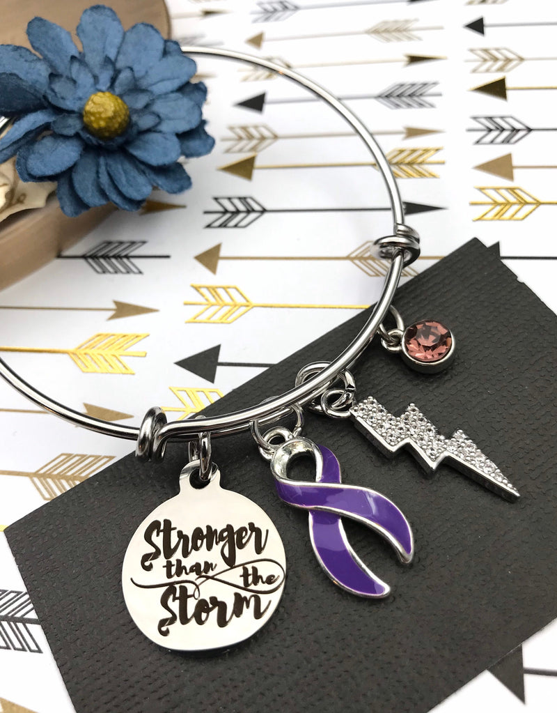 Purple Ribbon Charm Bracelet - Stronger than the Storm - Rock Your Cause Jewelry
