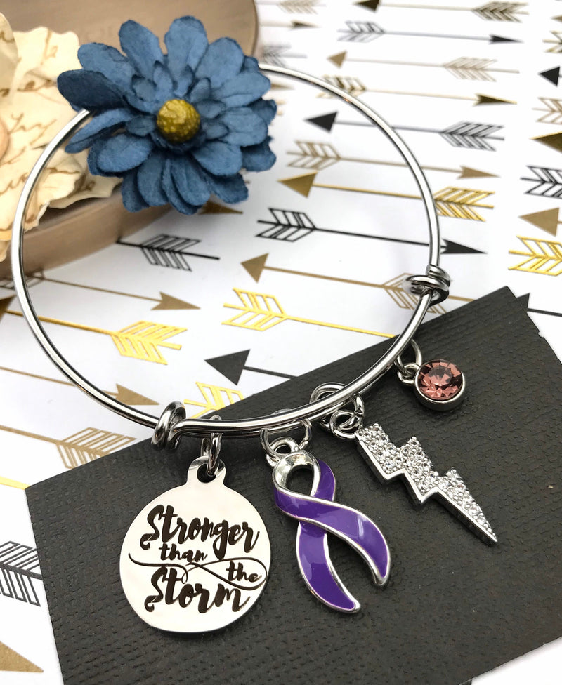 Purple Ribbon Charm Bracelet - Stronger than the Storm - Rock Your Cause Jewelry