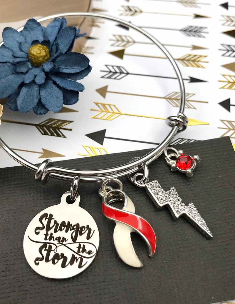 Red & White Ribbon Bracelet - Stronger Than The Storm - Rock Your Cause Jewelry