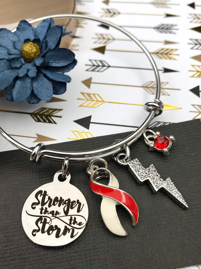 Red & White Ribbon Bracelet - Stronger Than The Storm - Rock Your Cause Jewelry