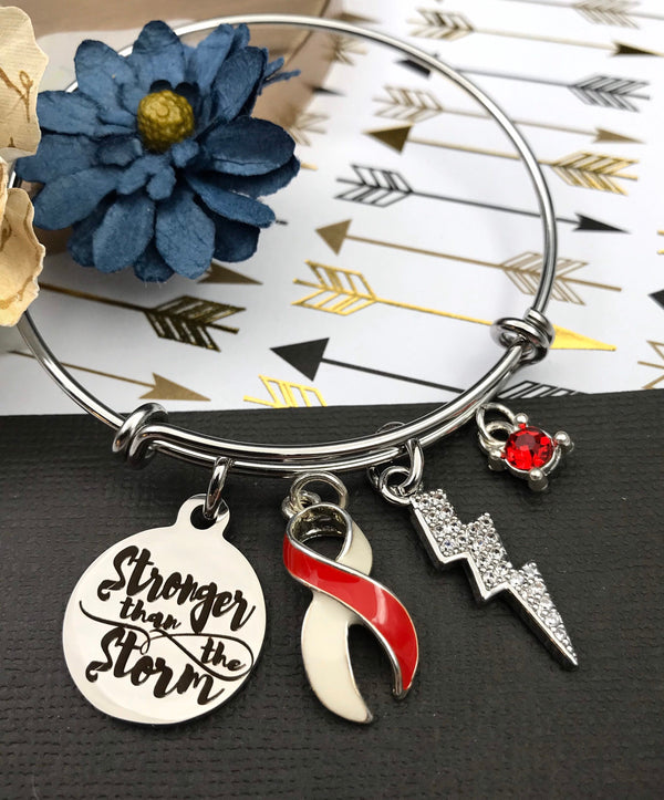 Red & White Ribbon Bracelet - Stronger Than The Storm - Rock Your Cause Jewelry