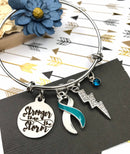 Teal & White Ribbon Charm Bracelet - Stronger Than The Storm - Rock Your Cause Jewelry