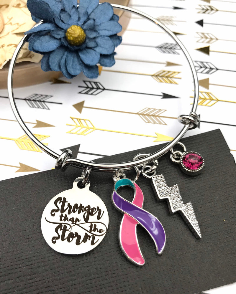 Pink Purple Teal (Thyroid) Ribbon - Stronger than the Storm Bracelet or Necklace - Rock Your Cause Jewelry