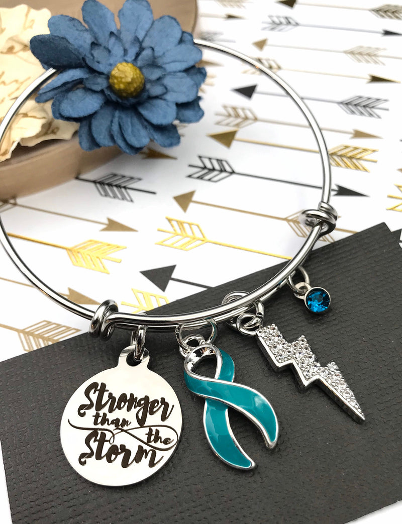 Teal Ribbon Charm Bracelet - Stronger than the Storm - Rock Your Cause Jewelry