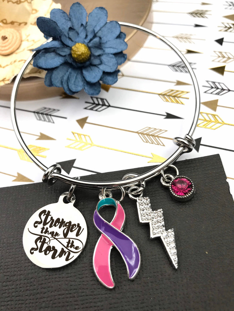 Pink Purple Teal (Thyroid) Ribbon - Stronger than the Storm Bracelet or Necklace - Rock Your Cause Jewelry