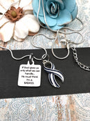 ALS / Blue & White Striped Ribbon Necklace - If God Gives us Only What We Can Handle, He Must Think I'm A BADASS - Rock Your Cause Jewelry
