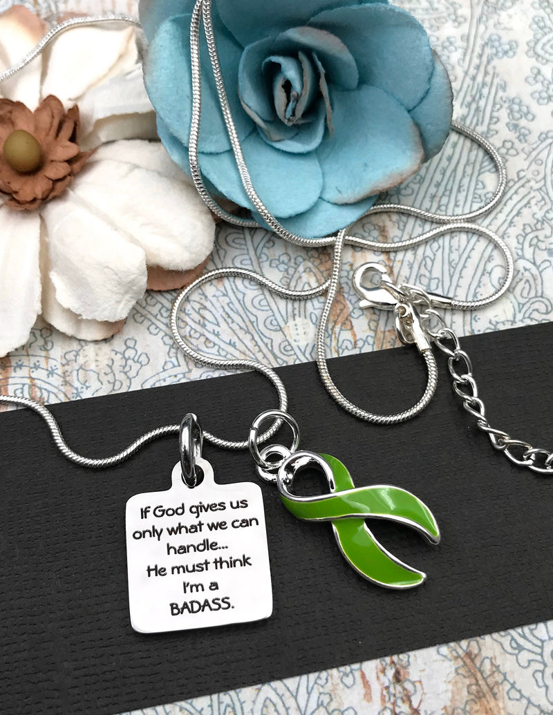 Lime Green Ribbon Awareness Necklace - If God Gives Us What We Can Handle - Rock Your Cause Jewelry