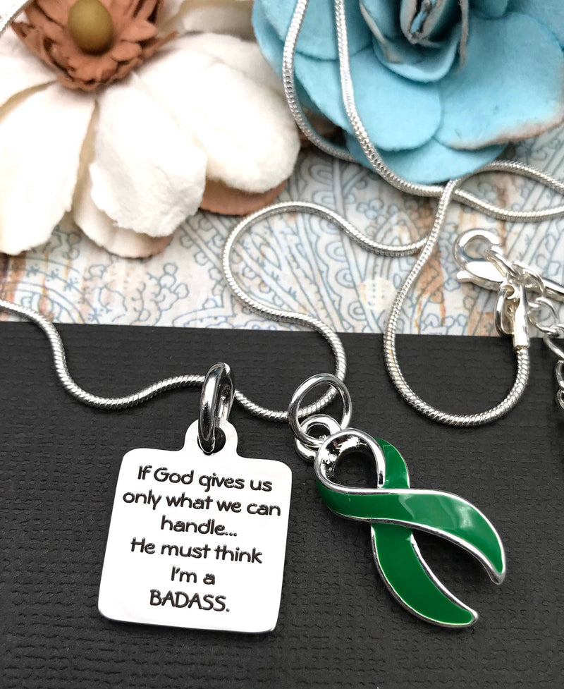 Green Ribbon Necklace -  If God Gives Us Only What We Can Handle - Rock Your Cause Jewelry
