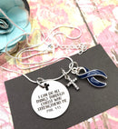 Dark Navy Blue Ribbon Necklace - I Can Do All Things Through Christ - Rock Your Cause Jewelry