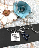 Dark Navy Blue Ribbon Necklace - If God Gives Us More Than We Can Handle, He Must Think I'm a Badass - Rock Your Cause Jewelry