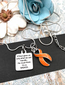 Orange Ribbon Necklace - If God Gives Us Only What We Can Handle, He Must Think I'm A Badass - Rock Your Cause Jewelry