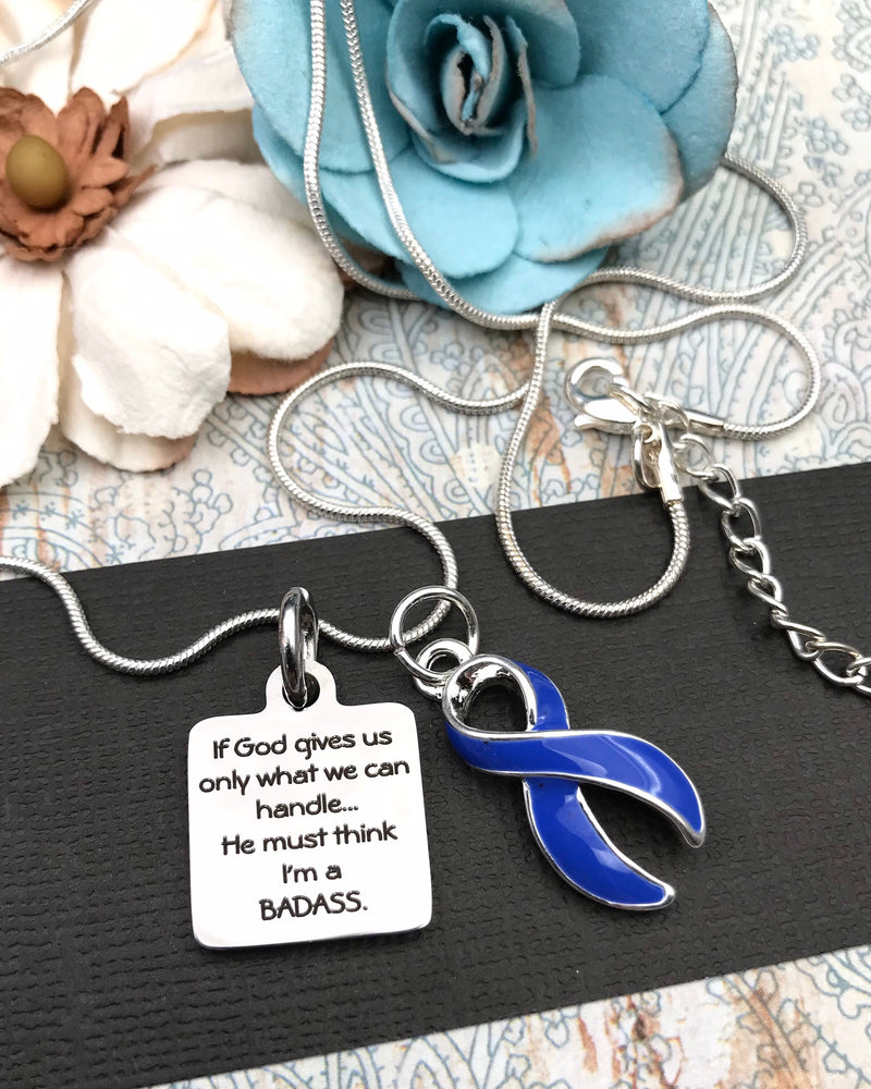 Periwinke Ribbon Necklace - If God Gives Us Only What We Can Handle, He Must Think I'm A BADASS - Rock Your Cause Jewelry