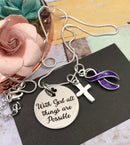 Purple Ribbon Necklace - With God All Things are Possible / Encouragement Gift - Rock Your Cause Jewelry