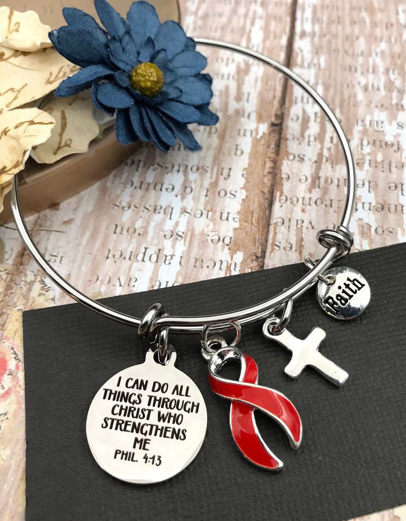 Red Ribbon Bracelet - I Can Do All Things Through Christ Phil 4:13 - Rock Your Cause Jewelry