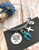 Teal Ribbon Charm Bracelet - Phil 4:13 I Can Do All Things Through Christ - Rock Your Cause Jewelry