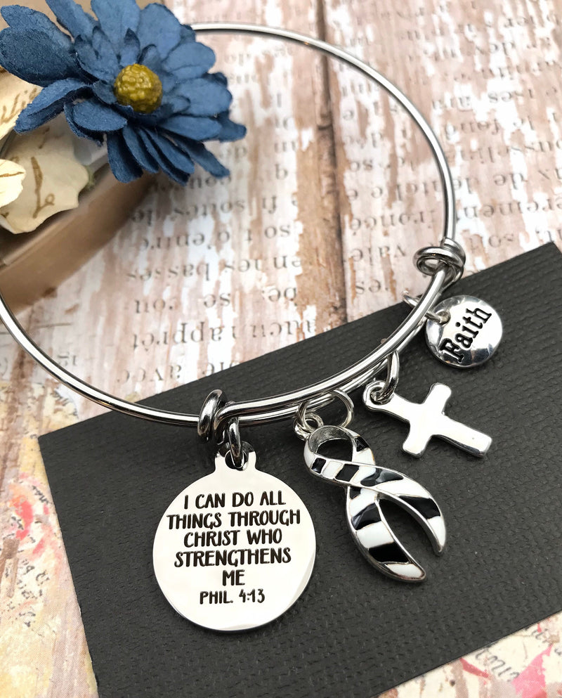 Zebra Ribbon Charm Bracelet - I Can Do All Through Christ Who Strengthens Me - Rock Your Cause Jewelry