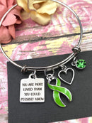 Lime Green Ribbon Charm Bracelet - You Are More Loved Than You Could Possibly Know - Rock Your Cause Jewelry