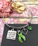 Lime Green Ribbon Charm Bracelet - You Are More Loved Than You Could Possibly Know - Rock Your Cause Jewelry