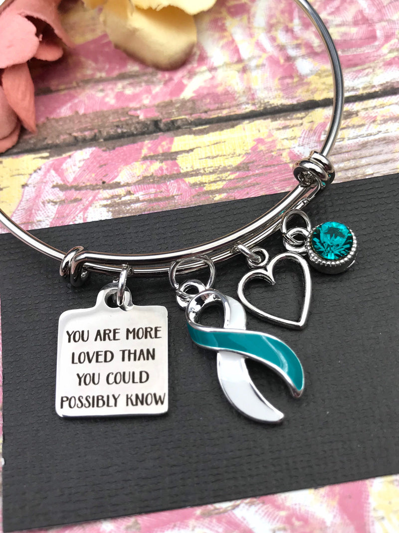 Teal & White Ribbon Bracelet - You Are More Loved Than You Could Possibly Know - Rock Your Cause Jewelry