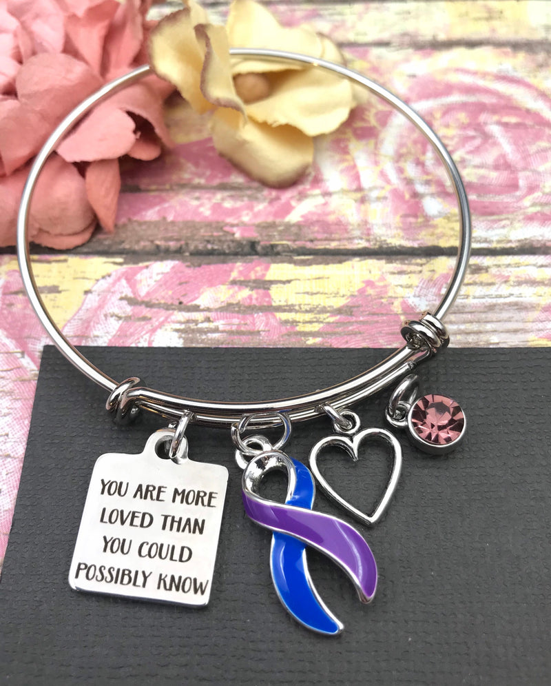 Blue & Purple Ribbon Bracelet - You are More Loved Than You Could Possibly Know - Rock Your Cause Jewelry