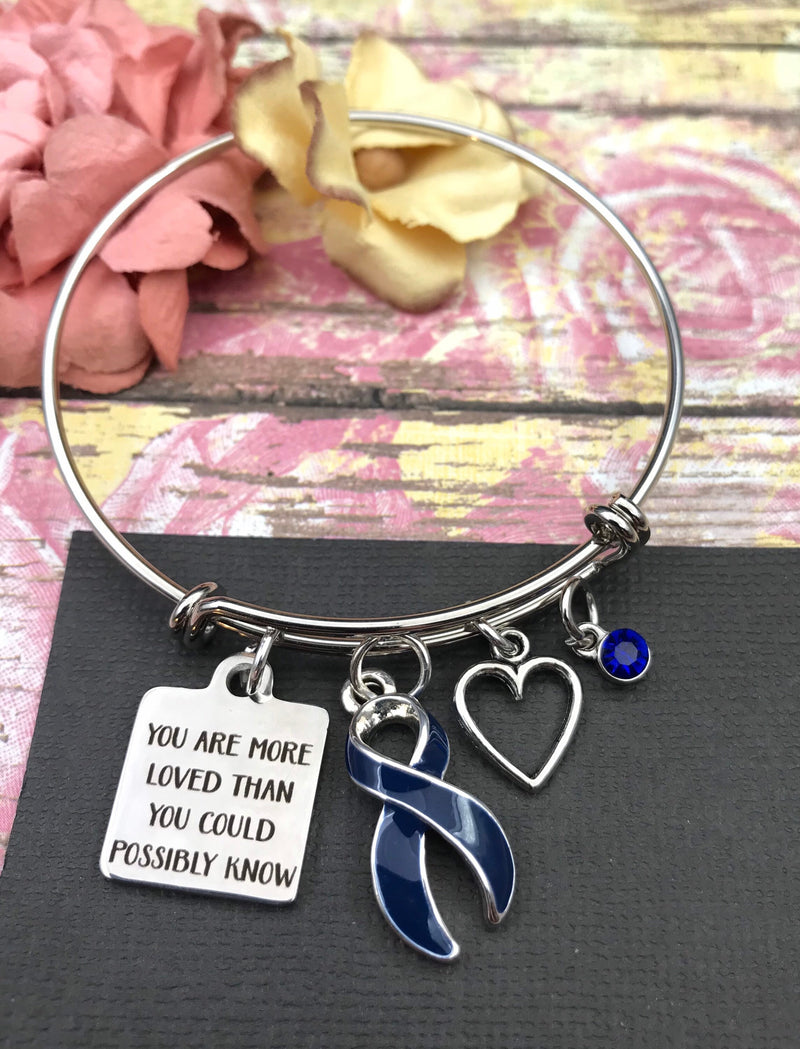 Dark Navy Blue Ribbon Bracelet - You Are More Loved Than You Could Possibly Know - Rock Your Cause Jewelry