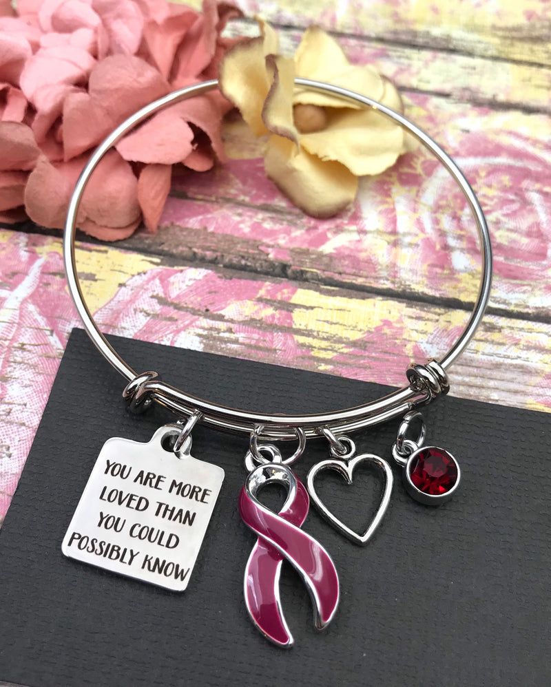 Burgundy Ribbon Charm Bracelet - You are More Loved Than You Could Possibly Know - Rock Your Cause Jewelry