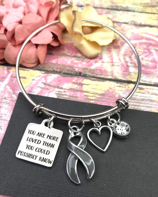 Grey (Gray) Ribbon Bracelet  - You are More Loved Than You Could Possibly Know - Rock Your Cause Jewelry