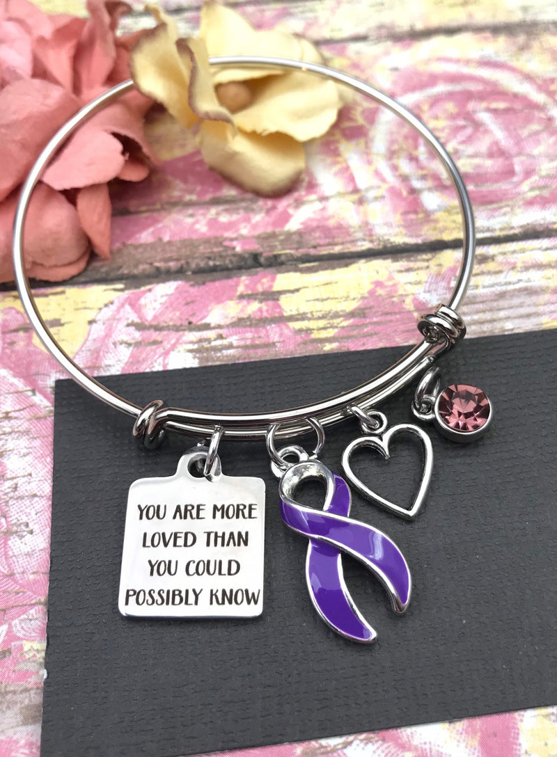 Purple Ribbon Bracelet - You Loved Are More Loved Than You Could Possibly Know - Rock Your Cause Jewelry