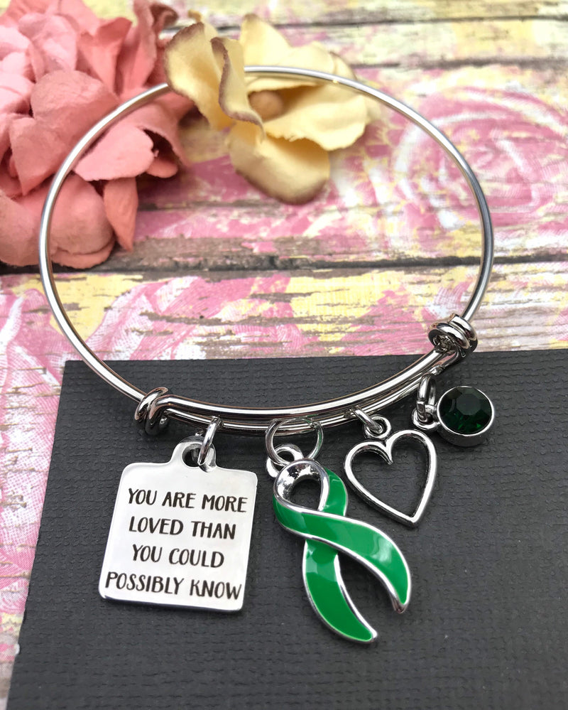 Green Ribbon Charm Bracelet - You Are More Loved Than You Could Possibly Know - Rock Your Cause Jewelry
