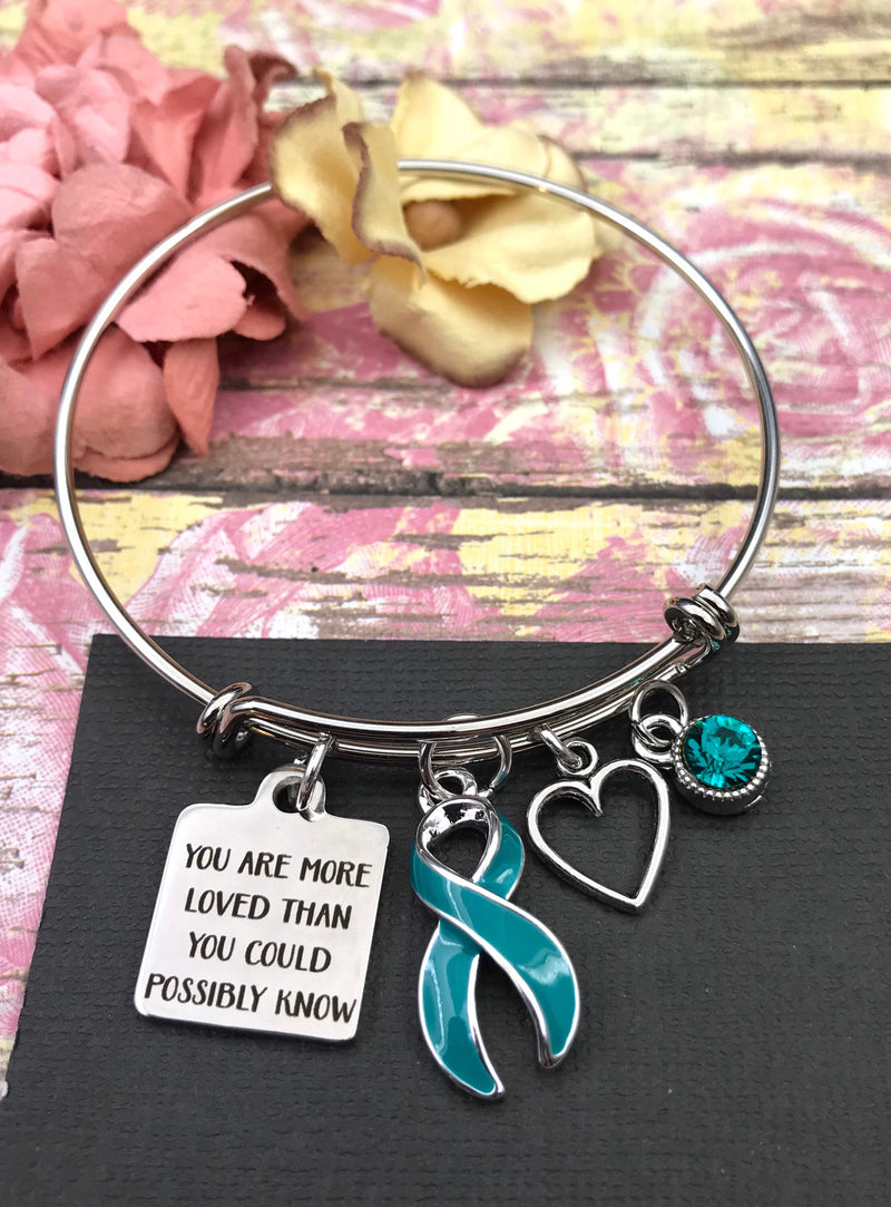 Teal Ribbon Charm Bracelet - You are More Loved Than You Could Possibly Know - Rock Your Cause Jewelry