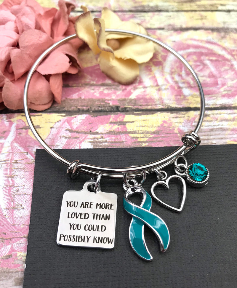 Teal Ribbon Charm Bracelet - You are More Loved Than You Could Possibly Know - Rock Your Cause Jewelry