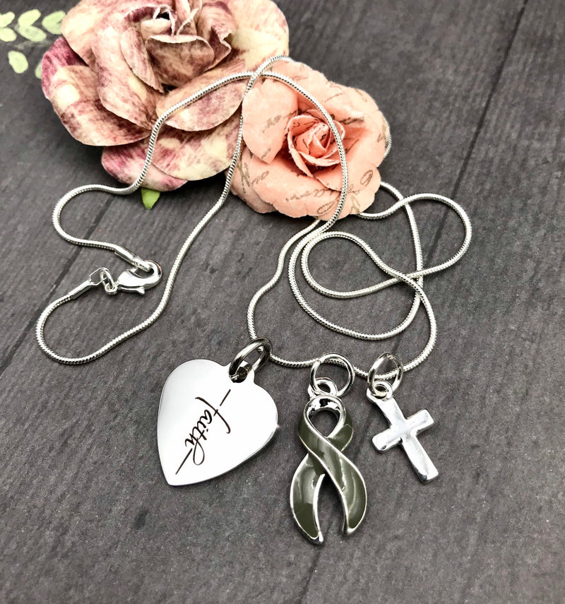 Gray (Grey) Ribbon Faith Necklace - Rock Your Cause Jewelry