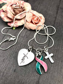 Pink & Teal Ribbon Faith Necklace - Rock Your Cause Jewelry