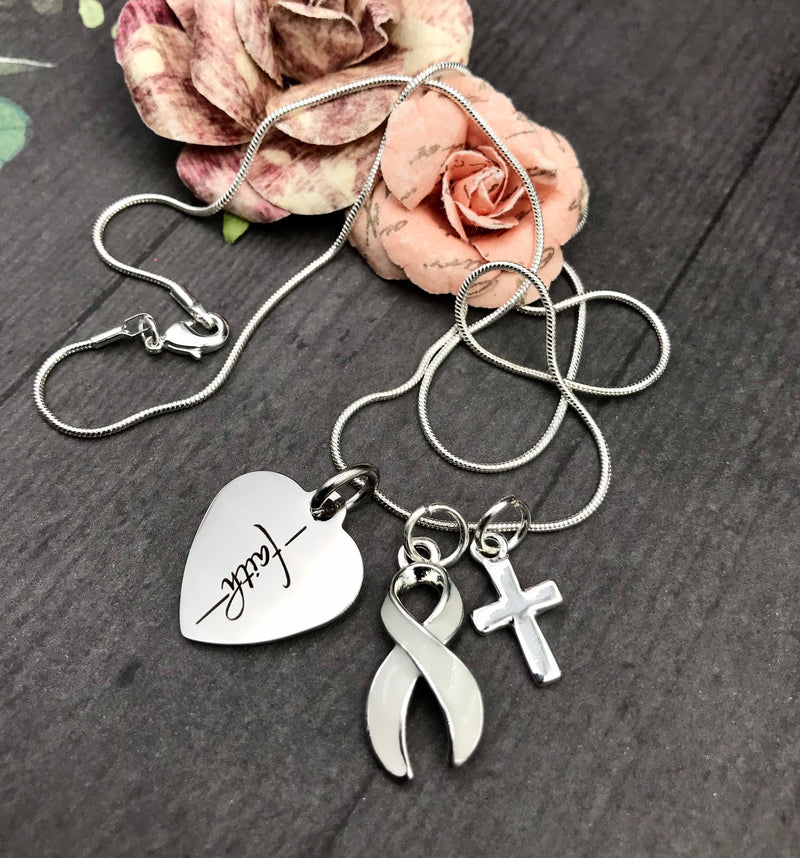 White Ribbon Faith Necklace - Rock Your Cause Jewelry