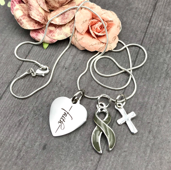 Gray (Grey) Ribbon Faith Necklace - Rock Your Cause Jewelry