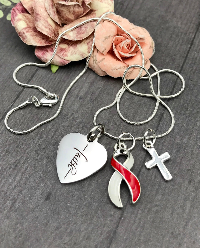 Red & White Ribbon Faith Necklace - Rock Your Cause Jewelry