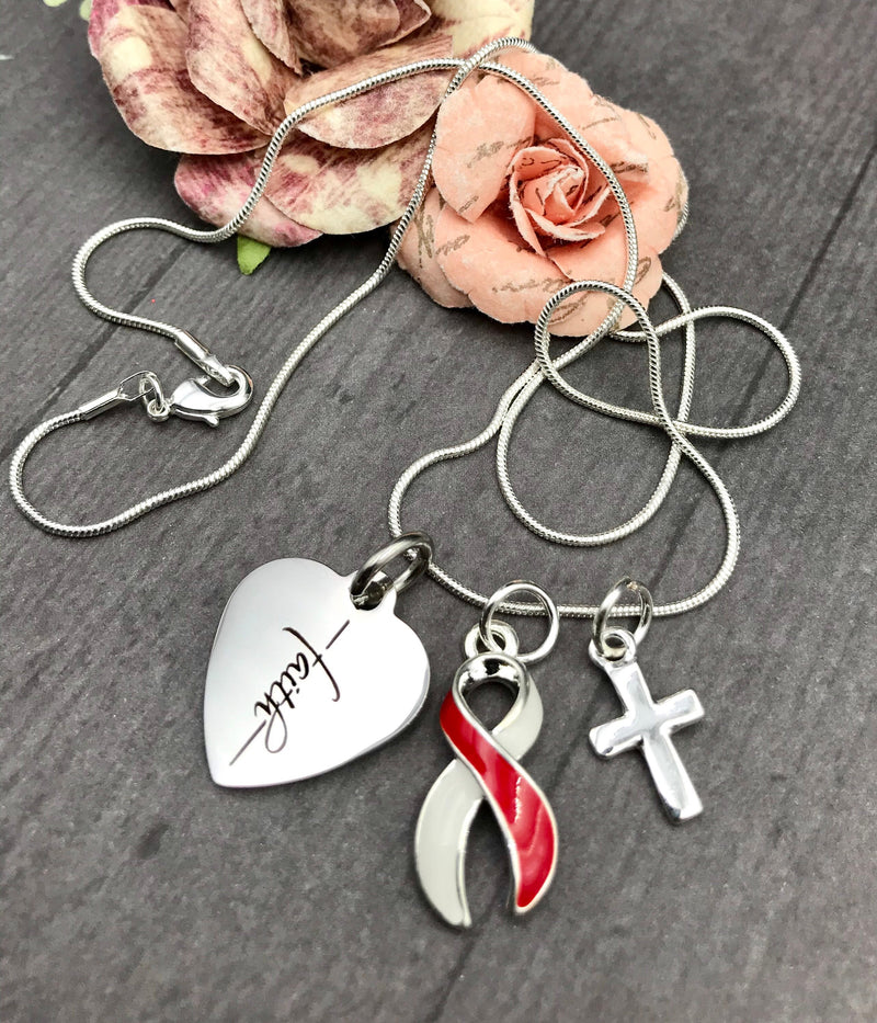Red & White Ribbon Faith Necklace - Rock Your Cause Jewelry