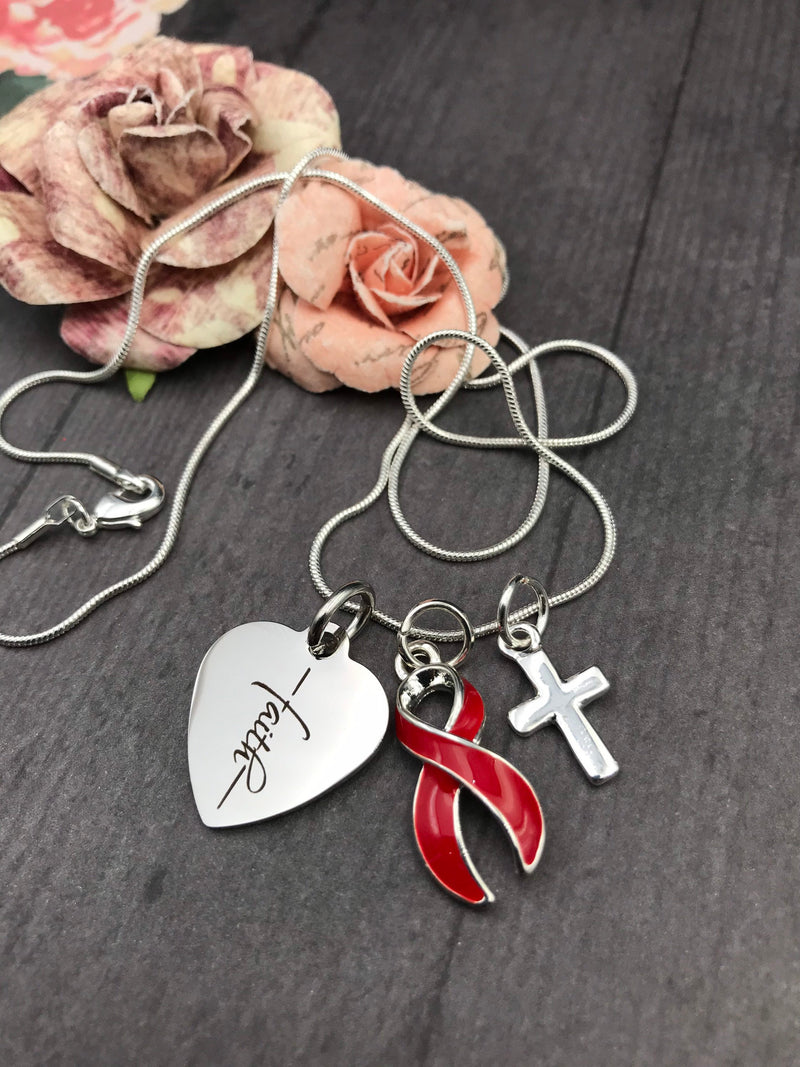 Red Ribbon Faith Necklace - Rock Your Cause Jewelry