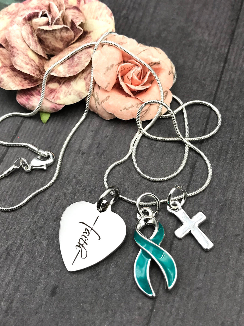 Teal Ribbon Faith / Encouragement Necklace - Rock Your Cause Jewelry