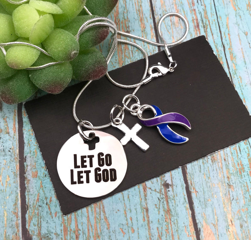 Blue & Purple Ribbon Necklace - Let Go, Let God - Rock Your Cause Jewelry