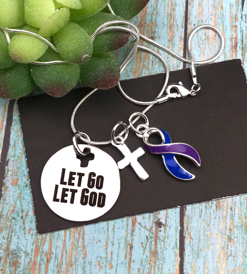Blue & Purple Ribbon Necklace - Let Go, Let God - Rock Your Cause Jewelry