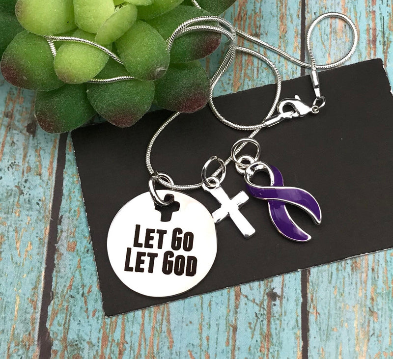 Purple Ribbon Necklace - Let Go, Let God / Encouragament Gift - Rock Your Cause Jewelry
