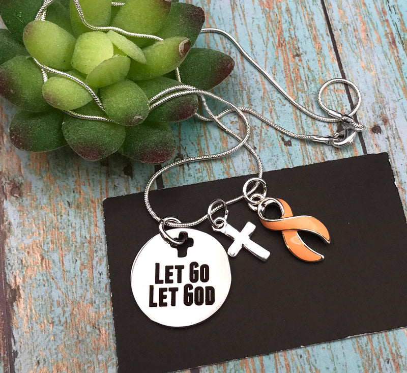 Peach Ribbon Necklace - Let Go, Let God - Rock Your Cause Jewelry